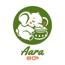 Aara logo — cream elephant on a pot beneath an orange flame, in a green circle